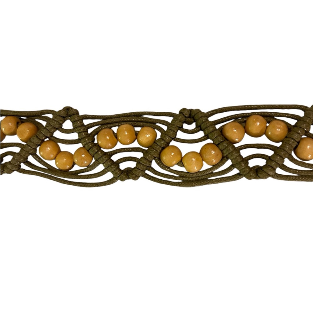 Women’s corded /bead belt. Olive with tan beads - Picture 2 of 2
